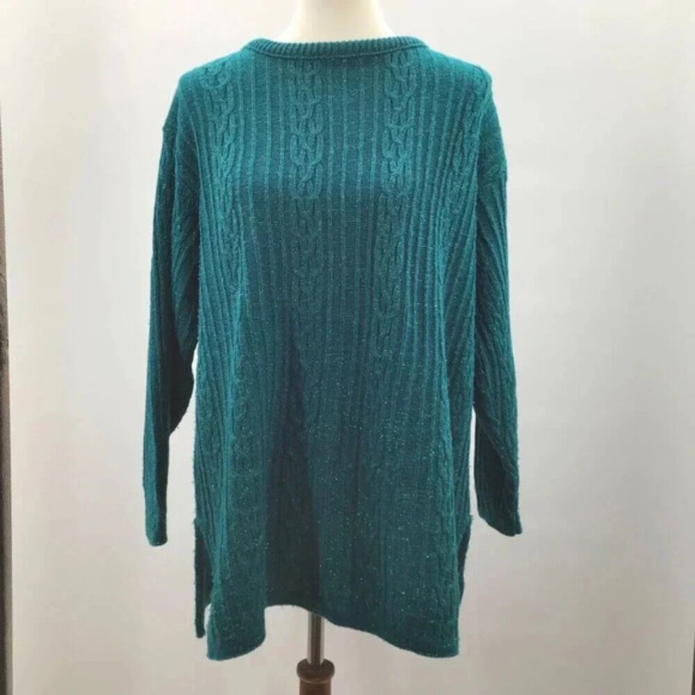 Vintage Diane Von Furstenberg Sweater Metallic Green Lurex Sz M/L Long Sleeve